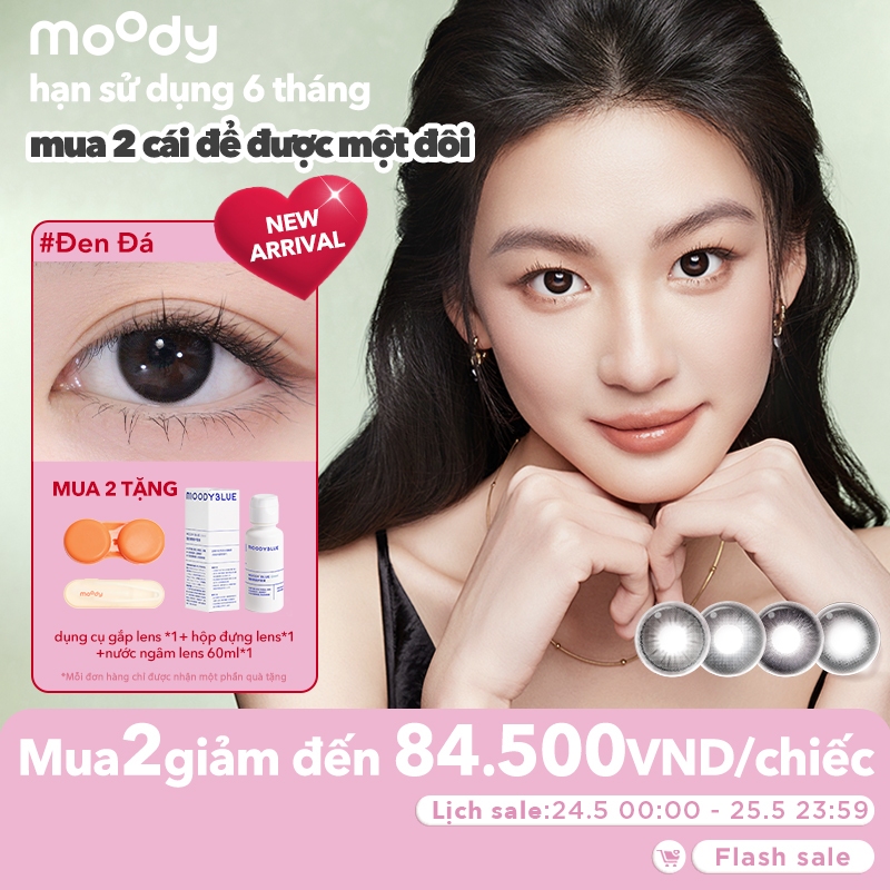 [lens moody 6 tháng  - 01 chiếc] Kính áp tròng 6 tháng moody màu Đen Đá, có độ cận 0-7, độ giãn tròn