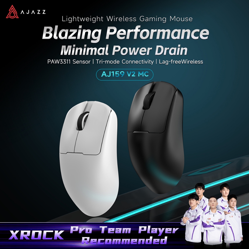 Chuột chơi game không dây ba chế độ AJAZZ AJ159 V2 MC, Trọng lượng siêu nhẹ 54g, Cảm biến PAW311, 24