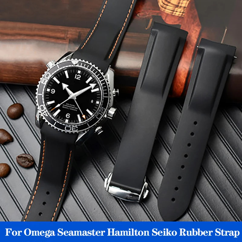 Dây đeo đồng hồ cao su cong 20mm 22mm cho Omega Seamaster 300 Hamilton Tudor Seiko Water Ghost Dây đ