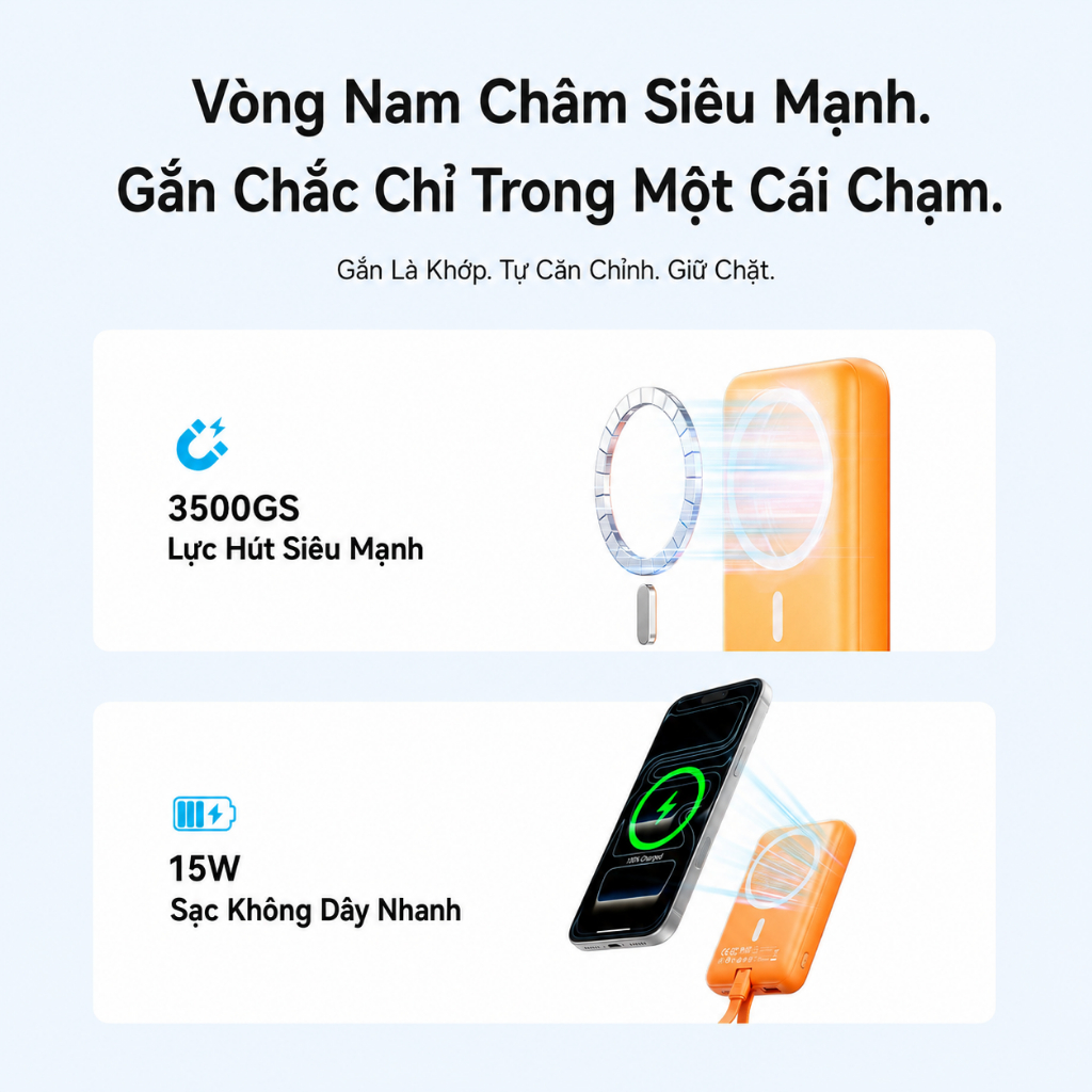 【Hàng mới 2026】Vention Sạc Dự Phòng Màu Cam, Hỗ Trợ Sạc Nhanh Không Dây 15W, Sạc Dự Phòng Từ Tính 10000mAh Cao Cấp Mini, Tương Thích iPhone  Samsung Huawei OPPO Vivo, Hàng Chính Hãng. | BigBuy360 - bigbuy360.vn
