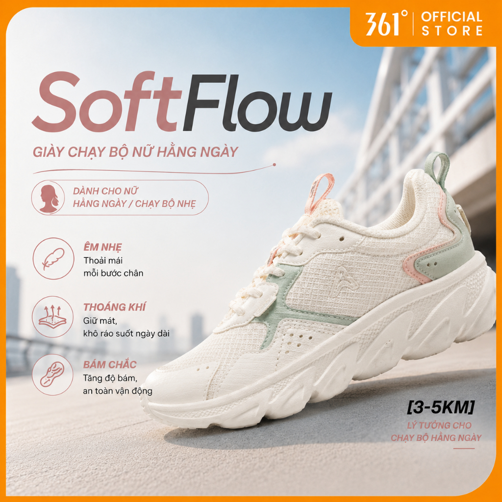 361° 361 Độ Softflow Nhẹ Nữ Chạy Bộ Giày Thể Thao Thoải Mái Thoáng Khí Đi Bộ Giày Thể Thao Chạy Bộ T