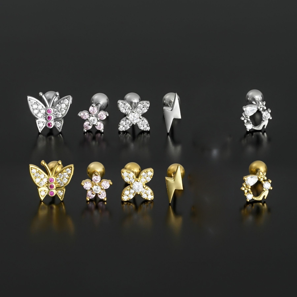 1 Chiếc G23 Bông Tai Thép Titan Cubic Zirconia Bông Tai Bướm Lightning Bông Tai Nữ Trang Sức