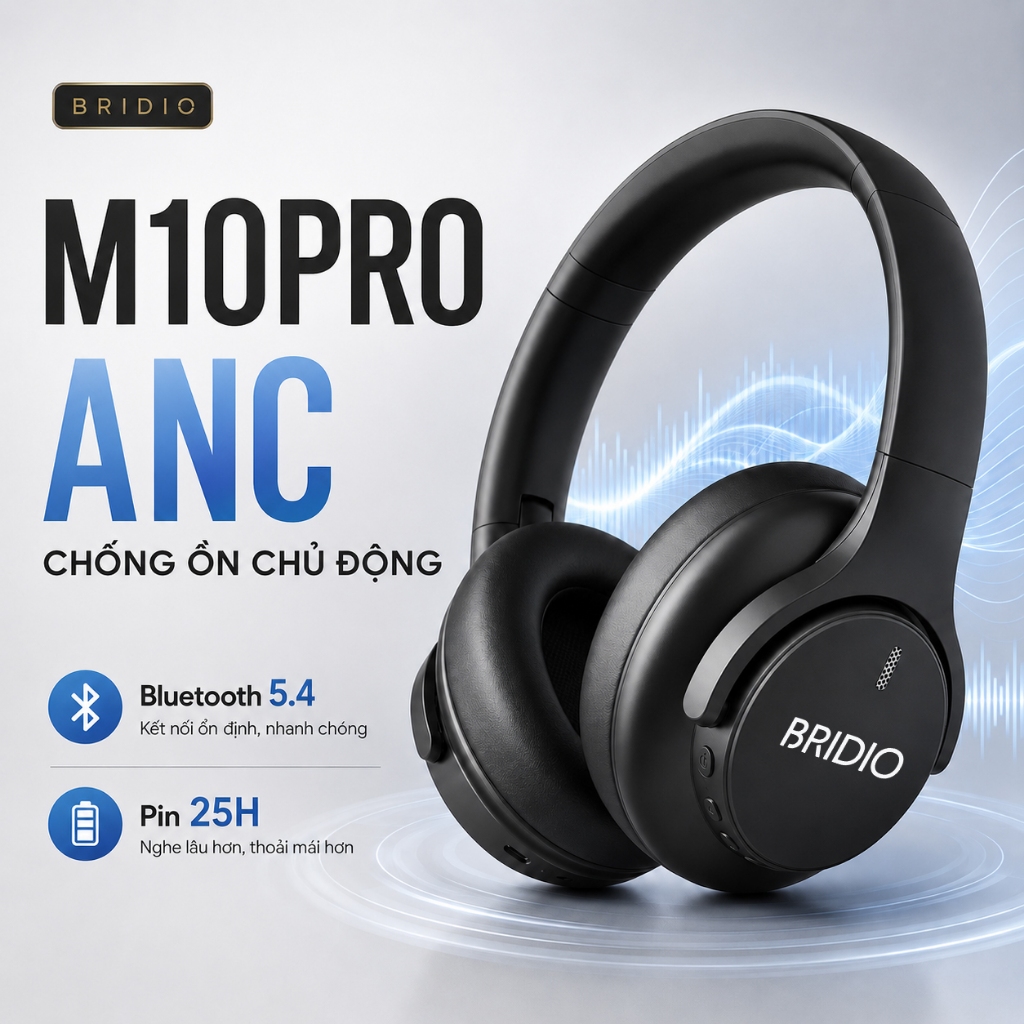 Tai Nghe Chụp Tai Bluetooth BRIDIO M10PRO ANC Chống Ồn Hifi Over Ear Bass Mạnh Đeo Êm | BigBuy360 - bigbuy360.vn