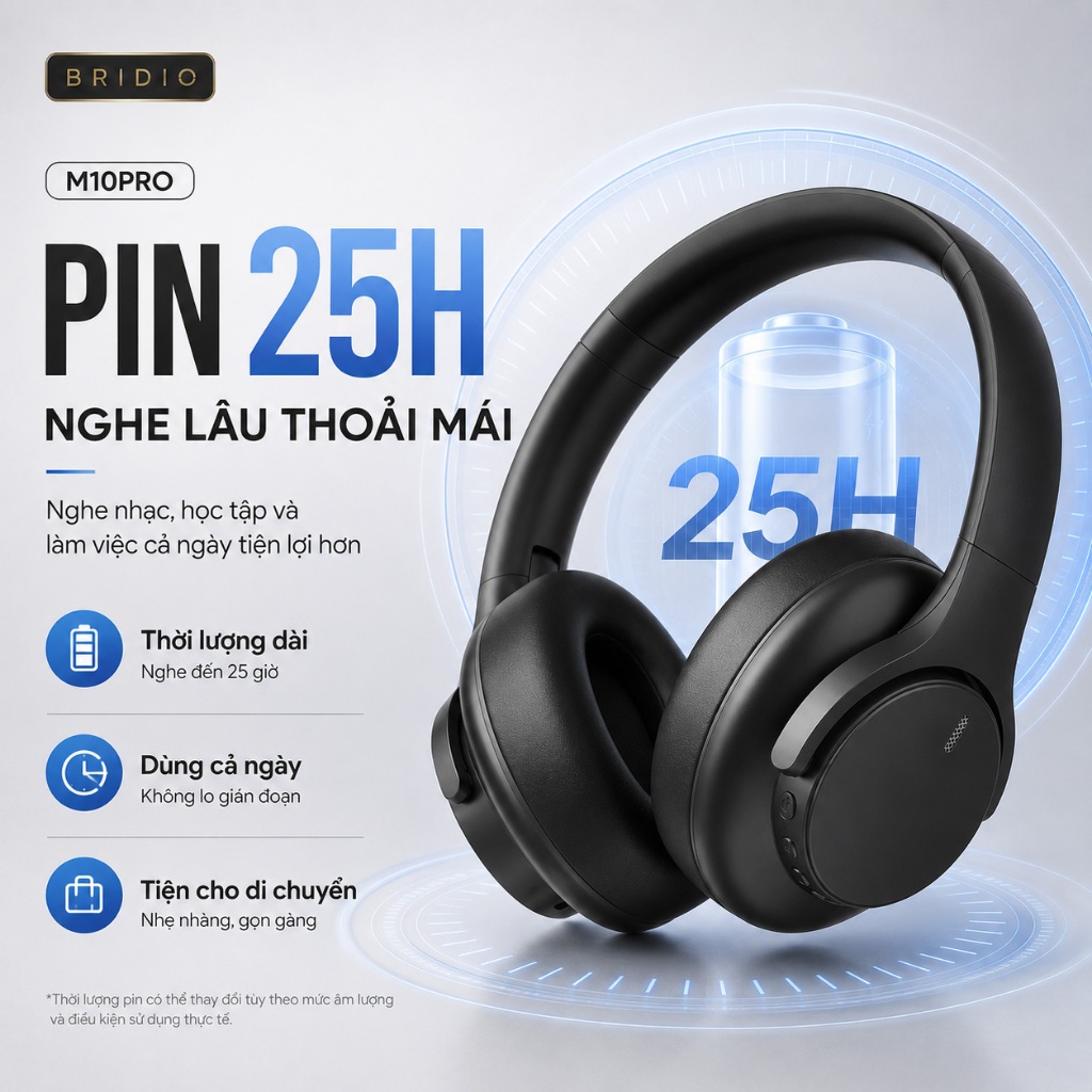 Tai Nghe Chụp Tai Bluetooth BRIDIO M10PRO ANC Chống Ồn Hifi Over Ear Bass Mạnh Đeo Êm | BigBuy360 - bigbuy360.vn