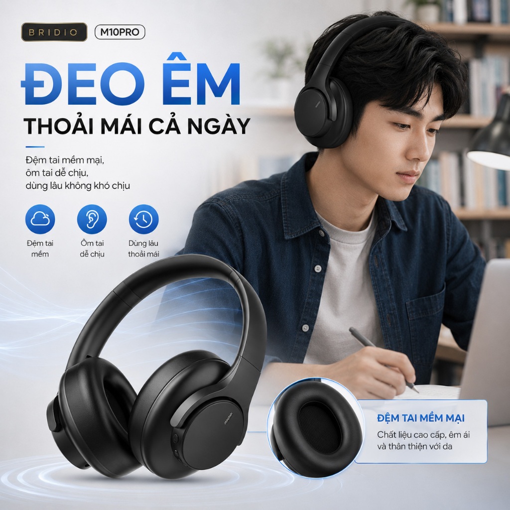 Tai Nghe Chụp Tai Bluetooth BRIDIO M10PRO ANC Chống Ồn Hifi Over Ear Bass Mạnh Đeo Êm | BigBuy360 - bigbuy360.vn