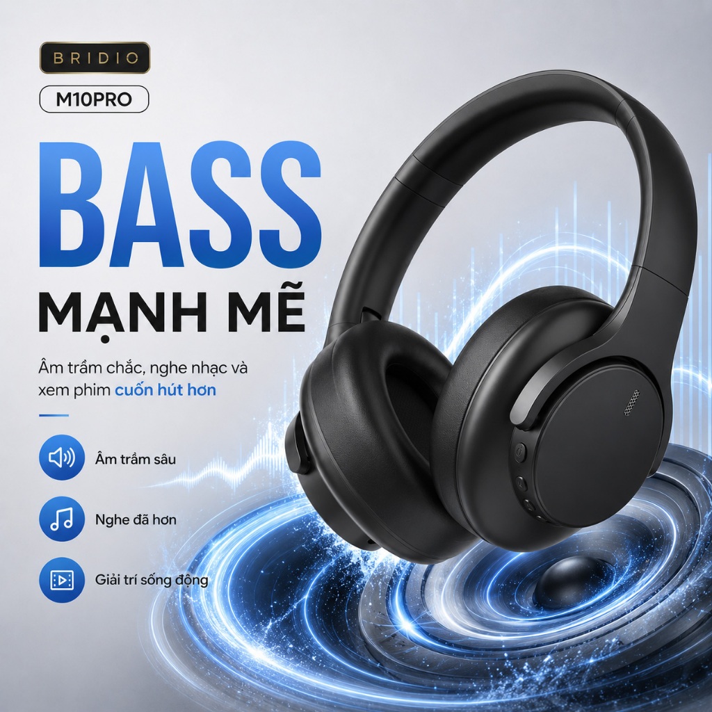 Tai Nghe Chụp Tai Bluetooth BRIDIO M10PRO ANC Chống Ồn Hifi Over Ear Bass Mạnh Đeo Êm | BigBuy360 - bigbuy360.vn