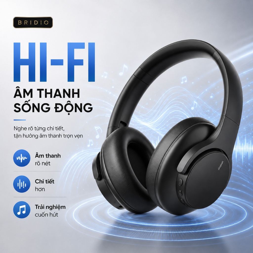 Tai Nghe Chụp Tai Bluetooth BRIDIO M10PRO ANC Chống Ồn Hifi Over Ear Bass Mạnh Đeo Êm | BigBuy360 - bigbuy360.vn
