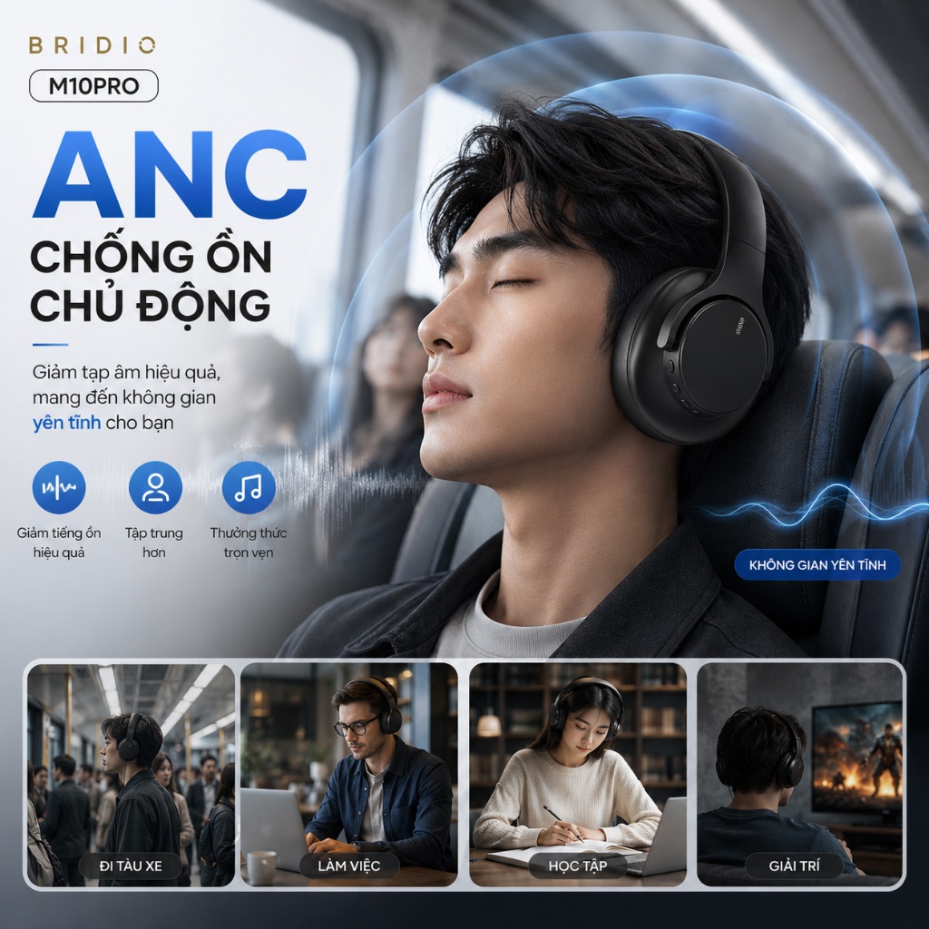Tai Nghe Chụp Tai Bluetooth BRIDIO M10PRO ANC Chống Ồn Hifi Over Ear Bass Mạnh Đeo Êm | BigBuy360 - bigbuy360.vn