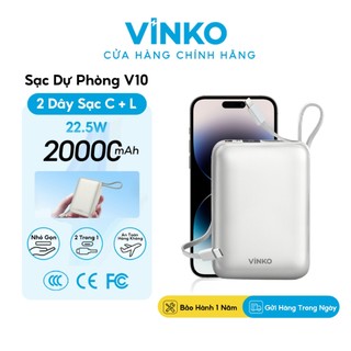 [ CCC ] sạc dự phòng 20000 mAh VINKO V10 22.5W tích dây sạc Type-C & ip cho iPhone Samsung sạc nhanh pin dự phòng