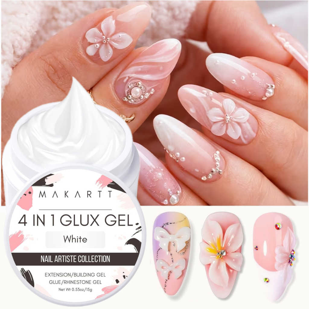 Makartt 3D Gel Nail Art 4 trong 1 Clear White Solid Gel Builder Non-Stickky Extension 3D Sculpting N