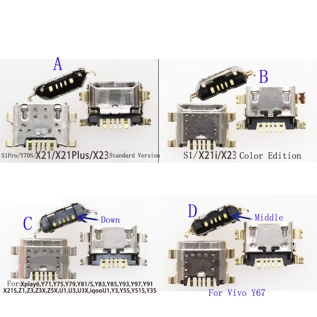 10-50 Cái Đầu Nối USB Cắm Cho Vivo X21Plus X23 Y79 Y81 Y15S Y83 Y93 Y91 X21S Z3 U1 U3 Y3 Y5S Z1 Y51S