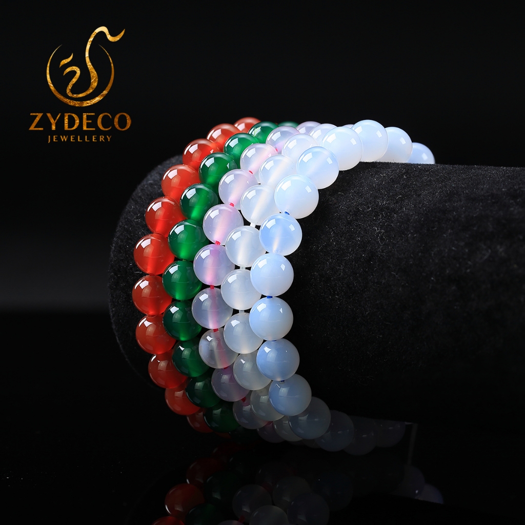 Zydeco Mã Não Tự Nhiên Chalcedony Vòng Hạt Vòng Tay Khoảng 8,3mm Mã Não Đỏ Xanh Mã Não Hồng Mã Não X