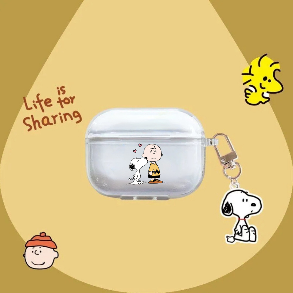 Ốp lưng Kiss Snoopy AirPods 5 có mặt dây chuyền AirPods Pro3 Vỏ tai nghe trong suốt chống sốc cho Ai