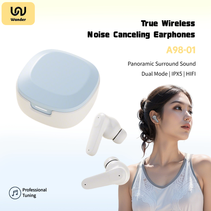 Wander A98-01TWS Tai nghe khử tiếng ồn IPX5 HIFI Stereo Serround Sound Khử tiếng ồn cho Vlog để học 