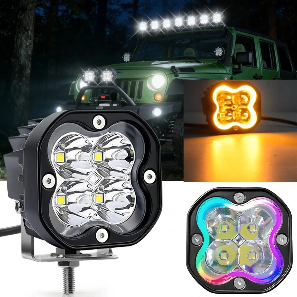Đèn LED ngoài địa hình đa năng có đèn nhấp nháy trắng & vòng hào quang RGB – Spot, Fog, Auxiliary, W