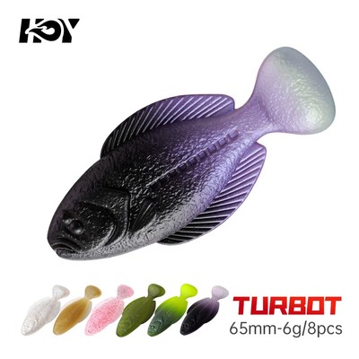 Kingdom TURBOT Mồi Câu Cá Mềm 8 Cái / túi 65mm 6g Mồi Mềm Chìm Chậm TPE Với Mùi Tỏi Cá Dẹt Thực Tế Mềm VIB Mồi Cho Con Công Bass Đầu Rắn & Tất Cả Động Vật Ăn Trôi