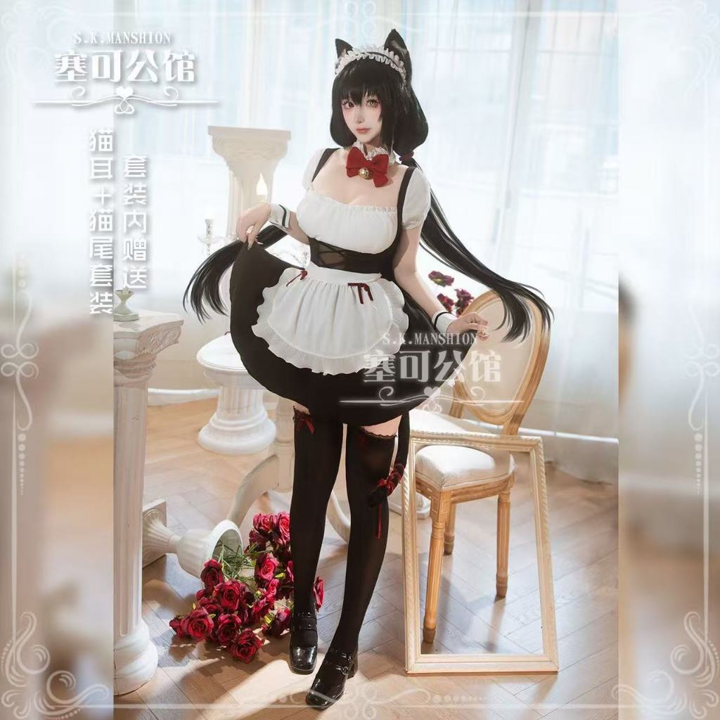 DATE A LIVE Tokisaki Kurumi cosplay nữ hầu mèo tai anime