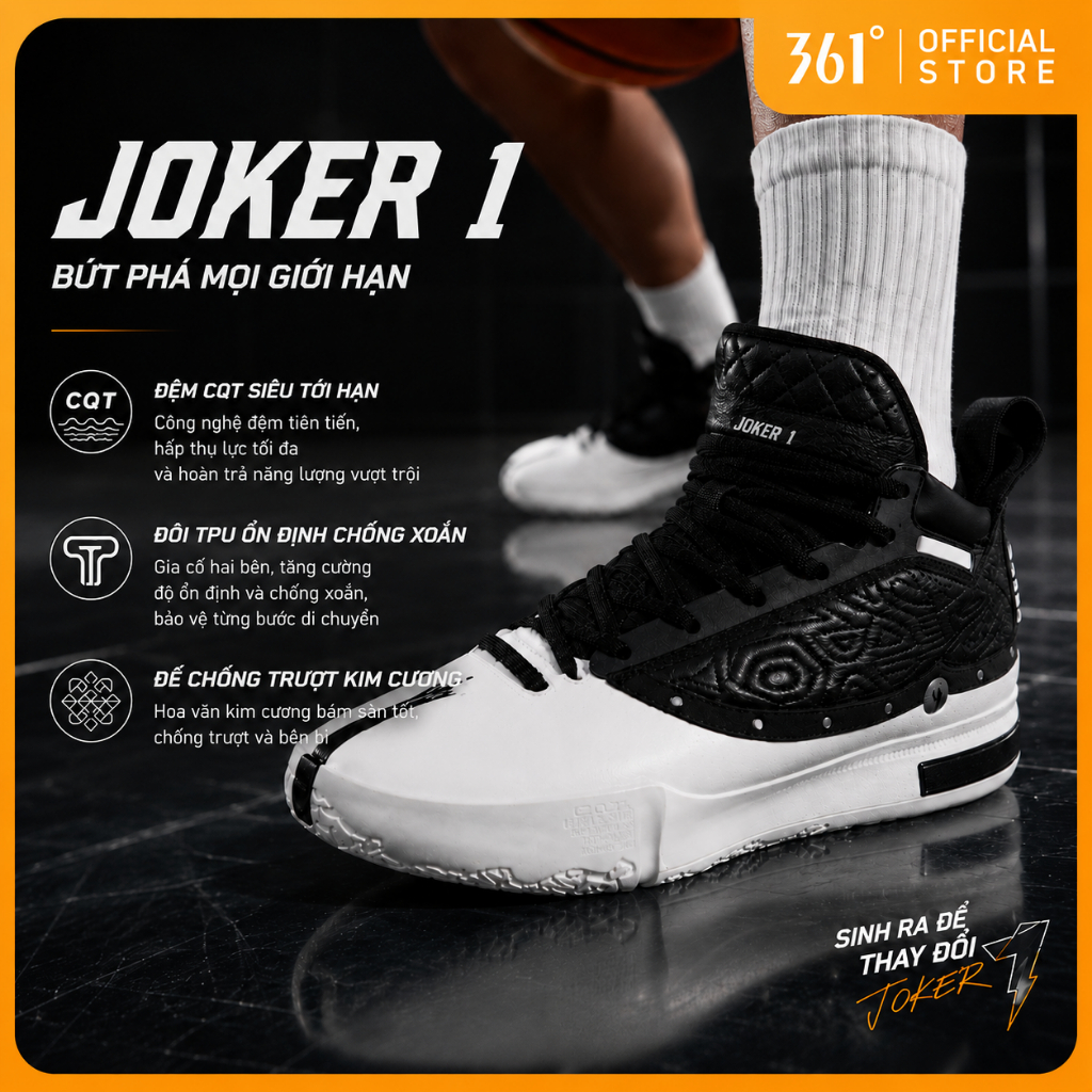 Giày bóng rổ 361° Joker1 GT Phiên bản Nikola Jokić Giày thể thao nam Giày tập luyện nam chống mòn Gi