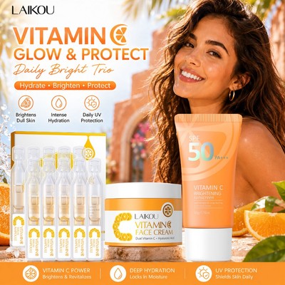 LAIKOU Vitamin C Bộ 3 Bộ Làm Sáng Da Ampoule Serum Kem Chống Nắng SPF50 Kết Cấu Da Mịn Làm Trắng Da Kem Chống Nắng Chăm Sóc Da Mặt