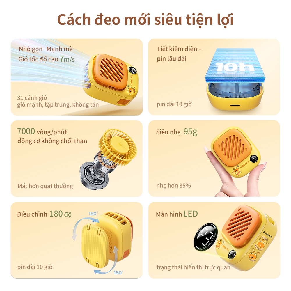 Quạt cổ cầm tay mini Aecooly Click 01 Quạt cầm tay mini cầm tay có thể sạc lại USB | BigBuy360 - bigbuy360.vn