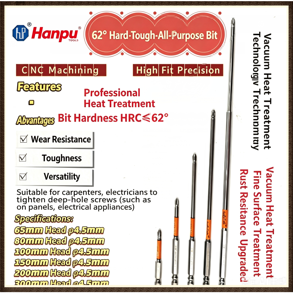 Bit tác động hiệu suất cao đầu dài 62°Bit toàn diện cứng 63°Chống mài mòn từ tính mạnh mẽ Cross Beat