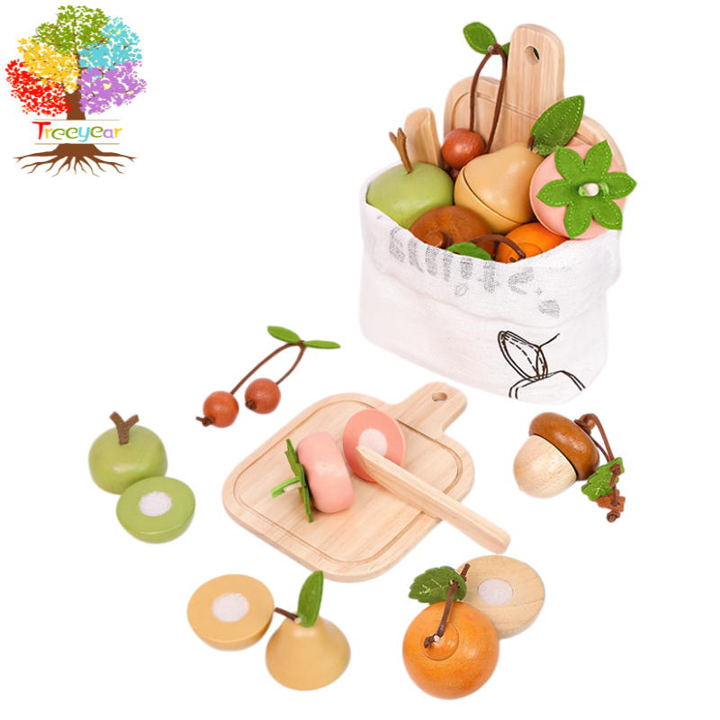 Montessori Play House Cutting Fruit Vegetable Food Wooden Toy Boys Girls Early Education Kitchen Acc