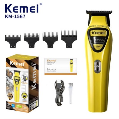Kemei 1567 Thợ Cắt Tóc Không Khoảng Cách Tông Đơ Điện Đầu Hói Tóc Có Thể Sạc Lại Hoàn Thiện Máy Cắt Bên Ngoài Động Cơ Không chổi than