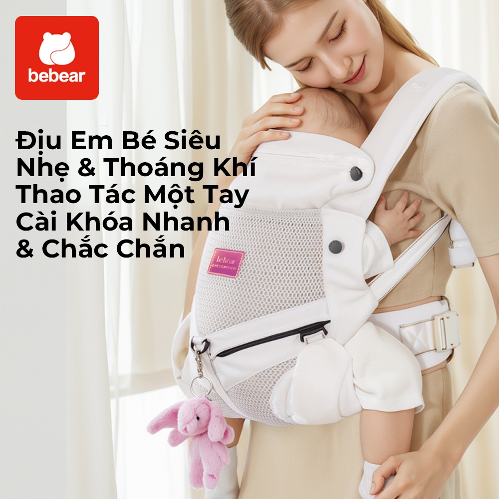 Địu Em Bé Bebear Đa Tư Thế Cao Cấp – Có Đai Eo Chống Gù, Khóa Từ Nam Châm, Thoáng Khí, Dùng Cho Bé S