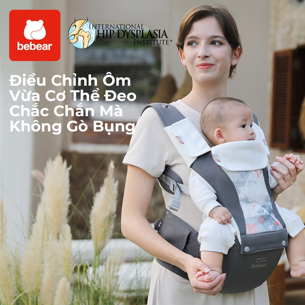 Địu Em Bé Bebear Cao Cấp Có Ghế Ngồi – Chống Đau Lưng, Thu Gọn Nhanh, Chuẩn M-Shape Cho Bé 0-36 Thán