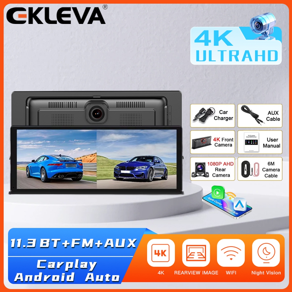 Ekleva 11.3 Inch 4K DVR Xe Ô Tô Không Dây Carplay & Android Màn Hình Tự Động Dash Cam Máy Ghi Ống Kí