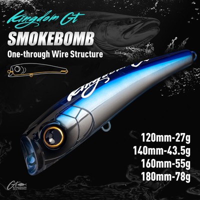 Kingdom SMOKEBOMB Mồi Câu Cá Biển Popper 120mm / 140mm / 160mm / 180mm 27g / 43.5g / 55g / 78g Mồi Topwater Nổi Mồi Câu Cá Wobblers Cho GT Cá Ngừ Cá Sò Bass