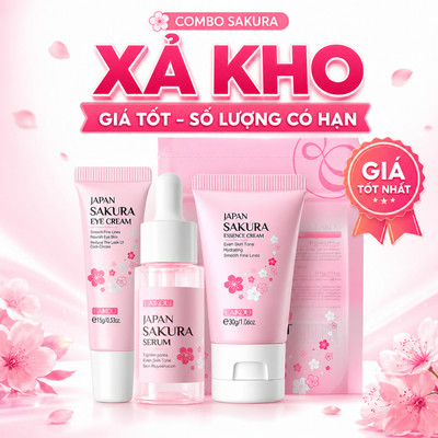Bộ Skincare LAIKOU Sakura Nhật Bản 3 Món Serum + Kem Mắt + Kem Dưỡng Da Cấp Ẩm Làm Sáng Da
