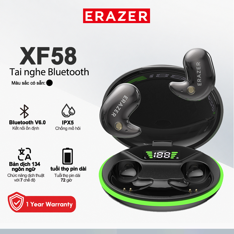 ERAZER XF58 Tai nghe Bluetooth không dây V6.0 Tai nghe nhét tai MINI ngủTWS In-Ear AI Dịch 134 loại Tai nghe ngoại ngữ IPX5 Chống mồ hôi HI-FI | BigBuy360 - bigbuy360.vn