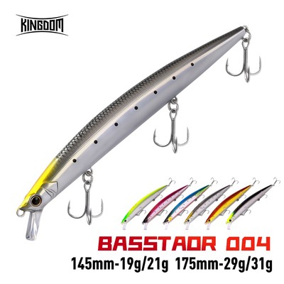 Kingdom Basstaor 004 Mồi Câu Cá Minnow 145mm / 175mm 19g / 21g / 29g / 31g Nổi Chìm ABS Mồi Cứng Tầm Xa Bơi Nhanh Hành Động Nước Mặn Câu Cá Nước Ngọt Cho Seabass Snapper