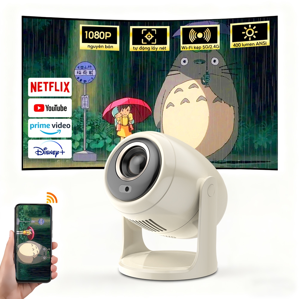 Máy chiếu 4k wifi Bluetooth usb Máy chiếu Mini 4k Tự động chỉnh sửa lấy nét tự động tích hợp youtube