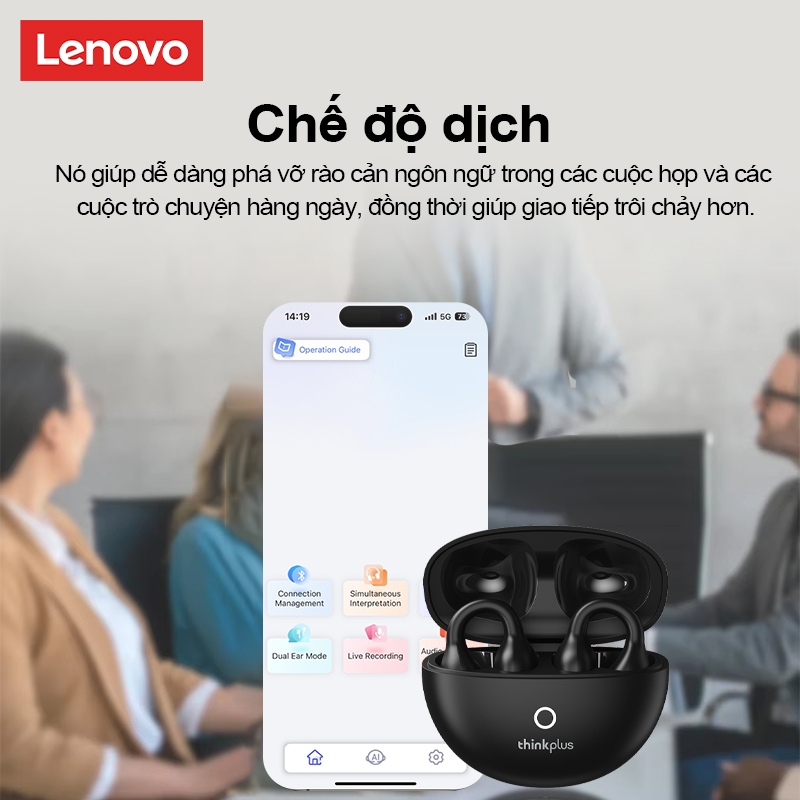 Lenovo LP25 Tai nghe Bluetooth AI dịch thuật thời gian thực đa ngôn ngữ, Âm thanh Hi-Fi, Trợ lý giọng nói thông minh, Bluetooth 5.4 | BigBuy360 - bigbuy360.vn
