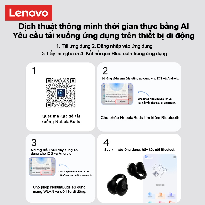 Lenovo LP25 Tai nghe Bluetooth AI dịch thuật thời gian thực đa ngôn ngữ, Âm thanh Hi-Fi, Trợ lý giọng nói thông minh, Bluetooth 5.4 | BigBuy360 - bigbuy360.vn