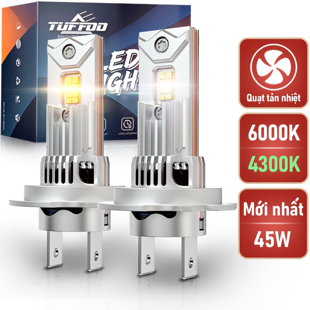 TUFFOO 1 Cặp H7 Bóng Đèn Cos / Đèn Pha LED 6000K Trắng 4300K Ấm Vàng Trắng T4S