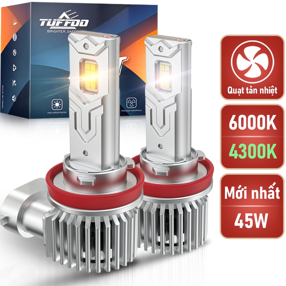 TUFFOO 1 Cặp H11 Bóng Đèn Pha LED H8 H9 6000K Trắng 4300K Ấm Vàng Trắng T4S