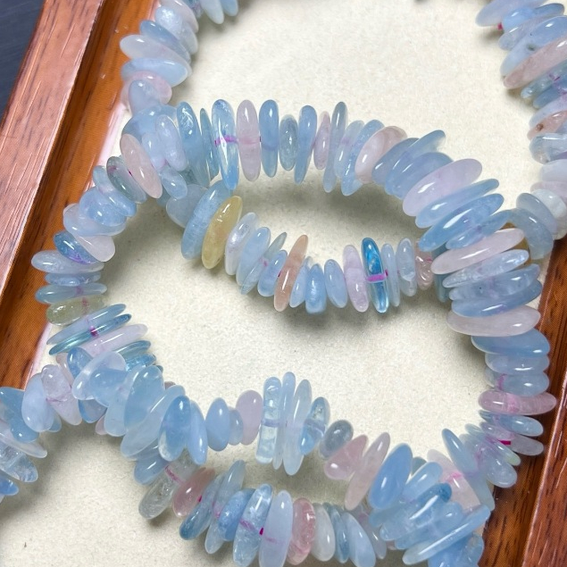 Ưu Đãi Đặc Biệt Sản Phẩm Mới Tự Nhiên Morganite Nghiền Đá Vòng Tay Vòng Tay Morganite Vòng Tay May M