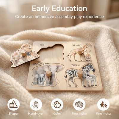 3D Động Vật Châu Phi Xếp Hình Đồ Chơi Bằng Gỗ Montessori Trẻ Em Núm Bảng Đồ Chơi Đồ Chơi Giáo Dục Cho Kỹ Năng Vận Động Tinh Tế