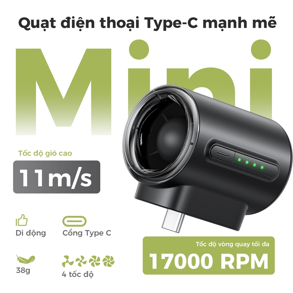 Quạt Điện Thoại Loại C Mạnh Mẽ Aecooly, Tốc Độ Cao 17000 RPM, Tương Thích Với Máy Tính Bảng Điện Thoại, Quạt Cổng USB C Di Động Mini 4 Tốc Độ | BigBuy360 - bigbuy360.vn