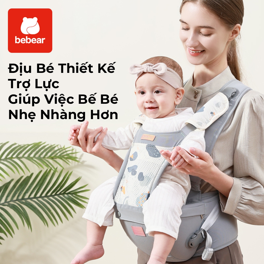 Địu Em Bé Bebear V28 Cao Cấp Có Ghế Ngồi–Chống Đau LưngThoáng Khí, Chuẩn M-Shape Cho Bé 0-36 Tháng
