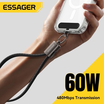 Cáp dữ liệu dây buộc Essager C-C / C-L 60W, Tốc độ truyền 480Mbps, Cáp dữ liệu di động