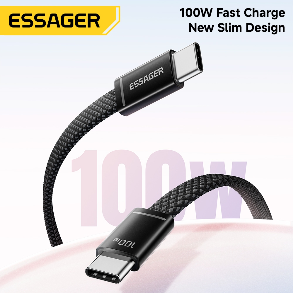 Cáp dữ liệu Essager C-C 100W với Chip đánh dấu điện tử Thiết kế siêu mỏng để lưu trữ dễ dàng | BigBuy360 - bigbuy360.vn
