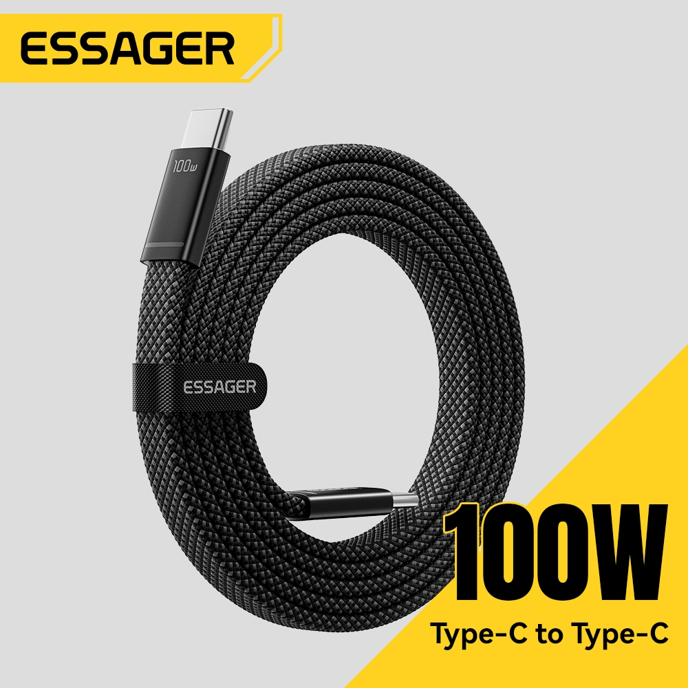 Cáp dữ liệu Essager C-C 100W với Chip đánh dấu điện tử Thiết kế siêu mỏng để lưu trữ dễ dàng | BigBuy360 - bigbuy360.vn