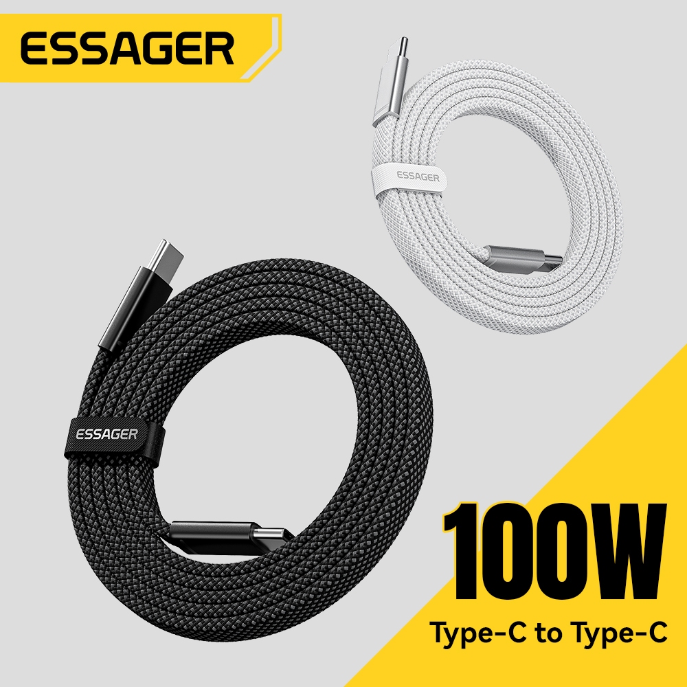 Cáp dữ liệu Essager C-C 100W với Chip đánh dấu điện tử Thiết kế siêu mỏng để lưu trữ dễ dàng | BigBuy360 - bigbuy360.vn
