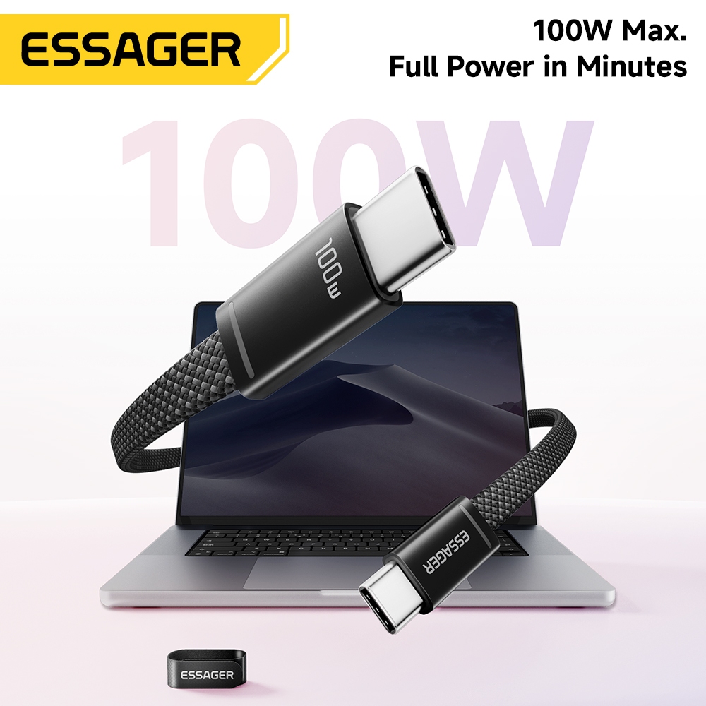 Cáp dữ liệu Essager C-C 100W với Chip đánh dấu điện tử Thiết kế siêu mỏng để lưu trữ dễ dàng | BigBuy360 - bigbuy360.vn