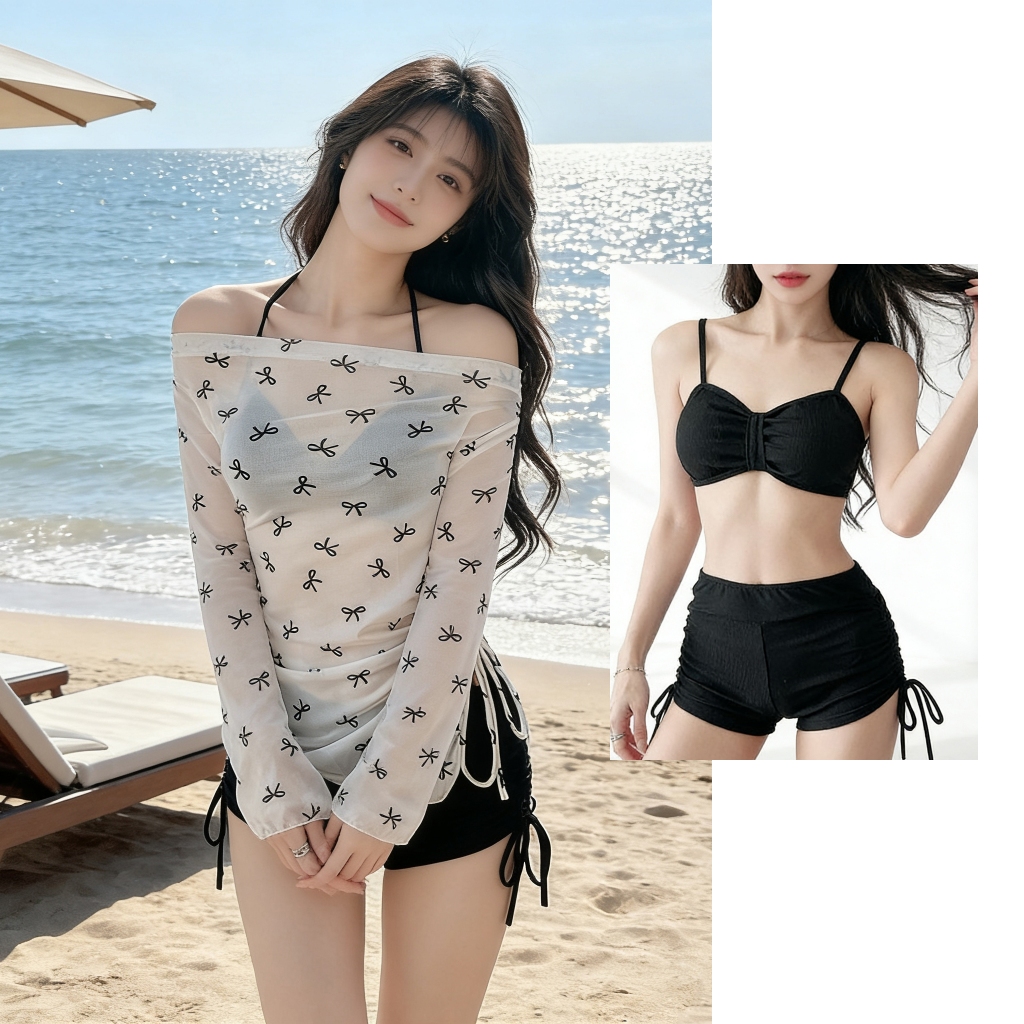 Set Bikini Nữ 3 Mảnh Dáng Áo Sơ Mi Mới | Style Pure Sexy Ngọt Ngàng | Vải Chống UV Thoáng Khí Khô Nhanh | Nhiều Màu Đen Đỏ | Món Đồ Must-Have Cho Kỳ Nghỉ | BigBuy360 - bigbuy360.vn