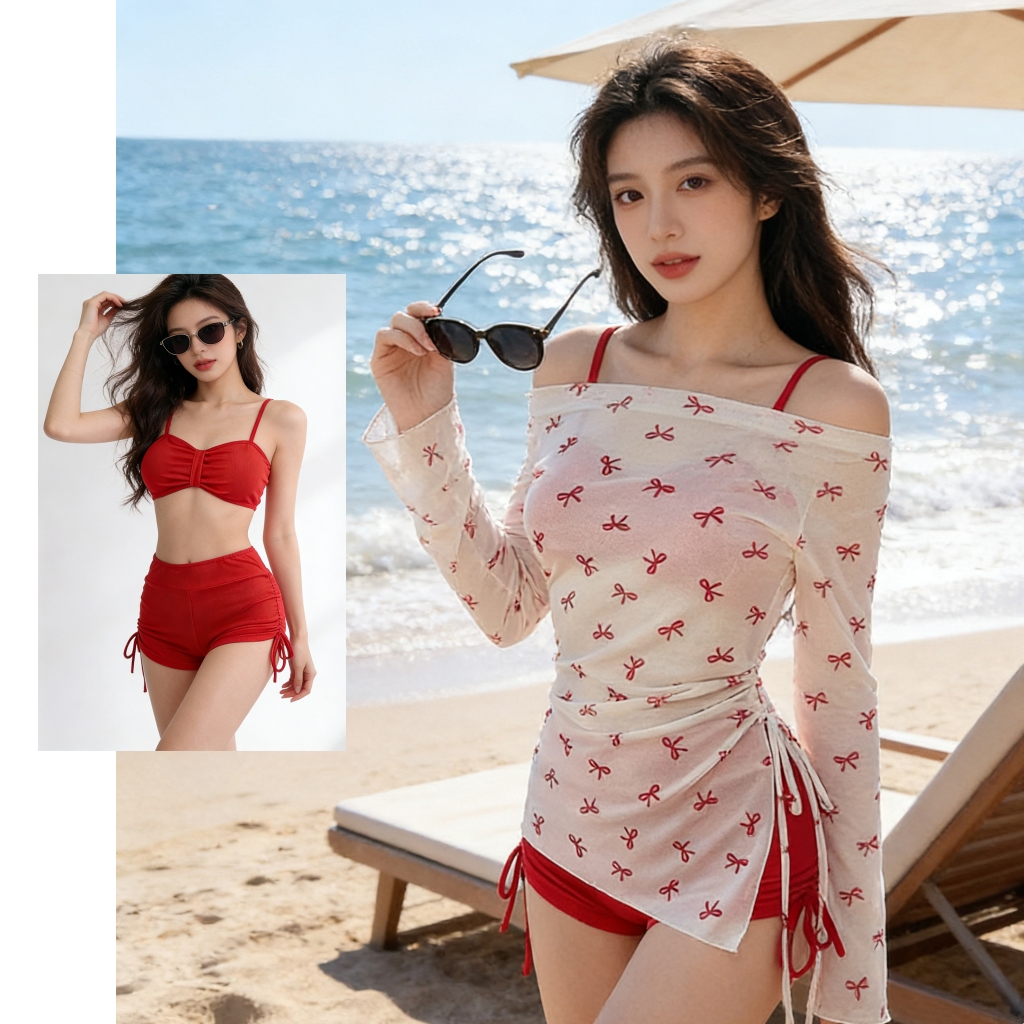 Set Bikini Nữ 3 Mảnh Dáng Áo Sơ Mi Mới | Style Pure Sexy Ngọt Ngàng | Vải Chống UV Thoáng Khí Khô Nhanh | Nhiều Màu Đen Đỏ | Món Đồ Must-Have Cho Kỳ Nghỉ | BigBuy360 - bigbuy360.vn